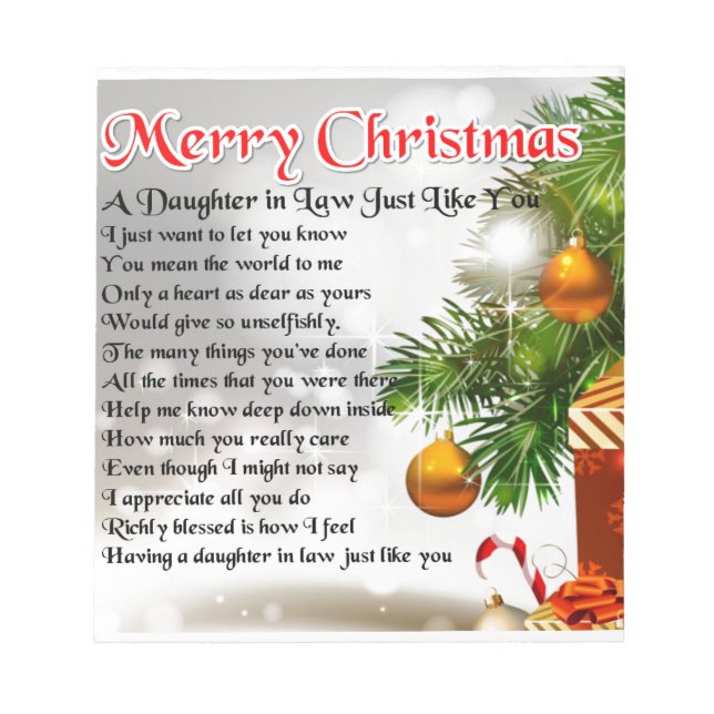Daughter in Law Poem - Christmas Design Notepad (Front)