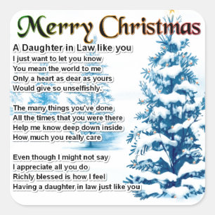 Daughter in Law Poem - Christmas Design Square Sticker