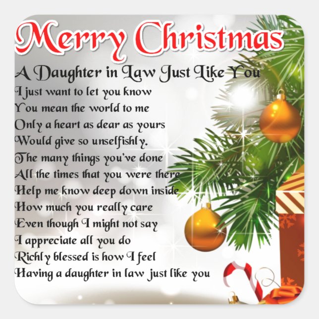 Daughter in Law Poem - Christmas Design Square Sticker (Front)