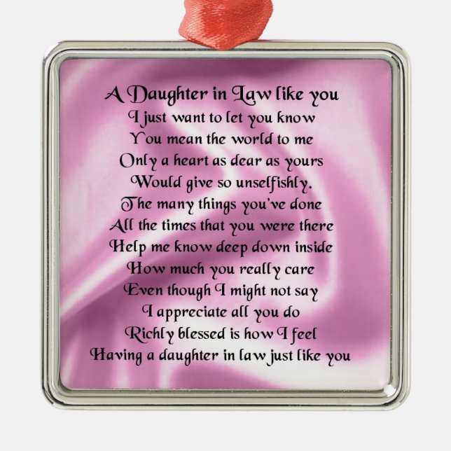 Daughter in Law Poem - Pink Silk Metal Tree Decoration (Front)