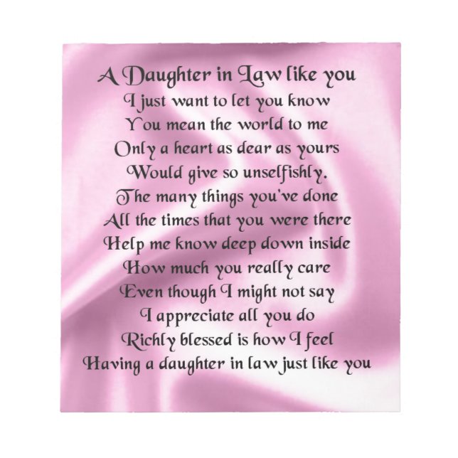 Daughter in Law Poem - Pink Silk Notepad (Front)