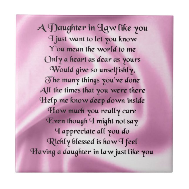 Daughter in Law Poem - Pink Silk Tile (Front)