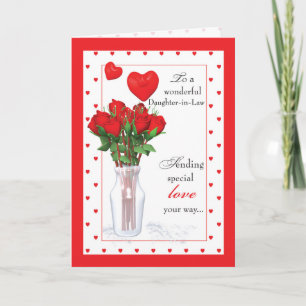 Daughter-in-Law Valentine's Day Red Roses Hearts Holiday Card