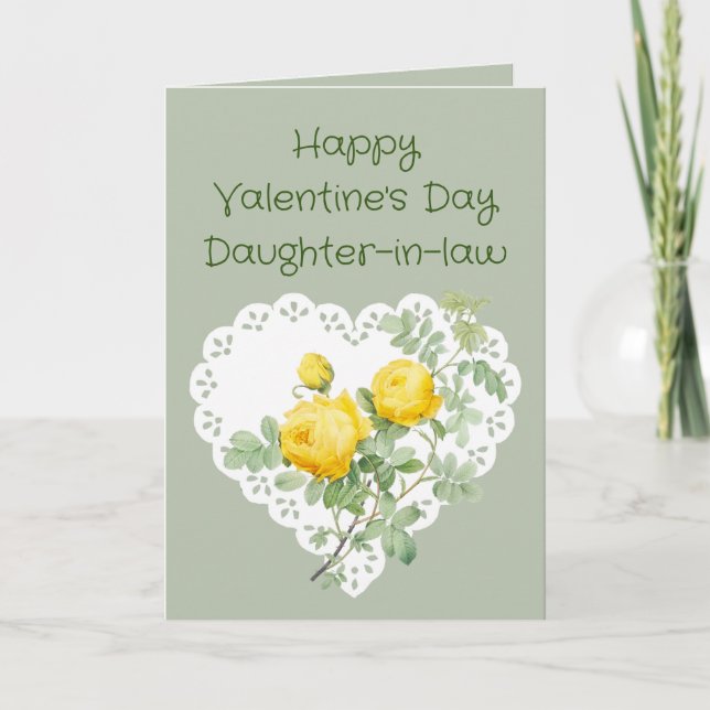Daughter-in-law Yellow Rose Flower Valentine  Holiday Card (Front)