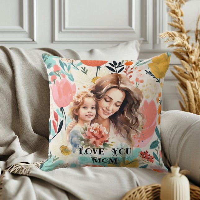 Daughter Mother's Day Quote Greenery Floral Photos Cushion (Daughter Mother's Day Quote Greenery Floral Photos Throw Pillow)