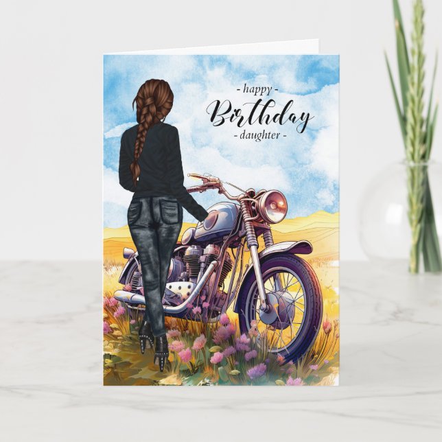 Daughter Motorcycle and Female Rider Birthday Card (Front)