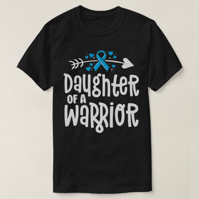 Daughter Of A Warrior Prostate Cancer Blue Ribbon  T-Shirt (Design Front)
