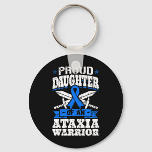 Daughter Of An Ataxia Warrior Blue Awareness Ribbo Key Ring