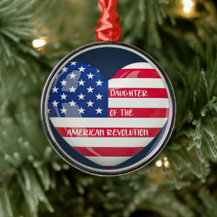Daughter of the American Revolution DAR heart USA Metal Tree Decoration