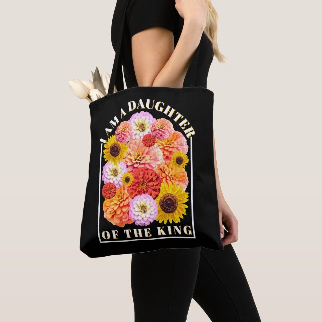 Daughter of The King Bible Verse Wildflower Tote Bag (Close Up)