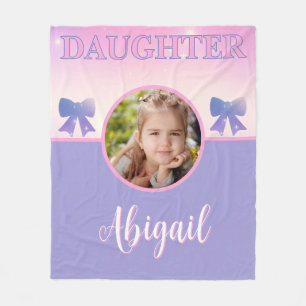 Daughter Pastel Pink Purple Custom Photo and Name Fleece Blanket