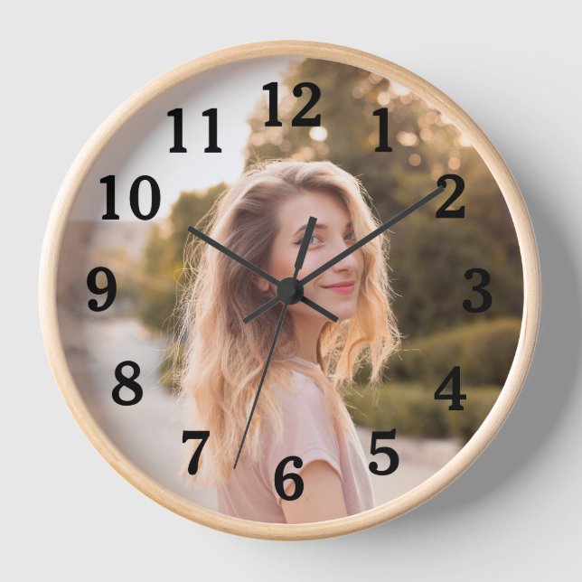 Daughter Photo for Mum with Classic Black Numbers Clock (Front)