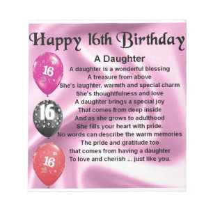 Daughter Poem  16th Birthday Notepad