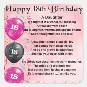 Daughter Poem - 18th Birthday Square Sticker