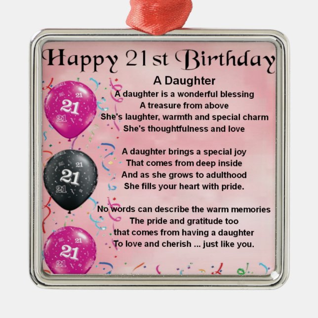 Daughter Poem 21st Birthday Metal Tree Decoration (Front)