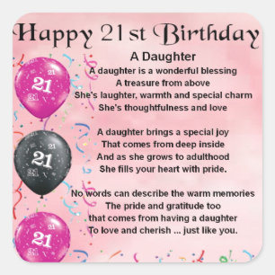 Daughter Poem 21st Birthday Square Sticker