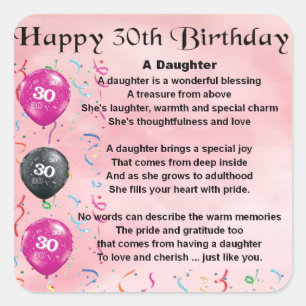 Daughter Poem  30th Birthday Square Sticker