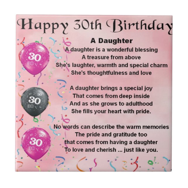Daughter Poem  30th Birthday Tile (Front)