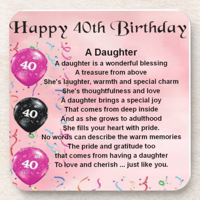 Daughter Poem  40th Birthday Coaster (Front)