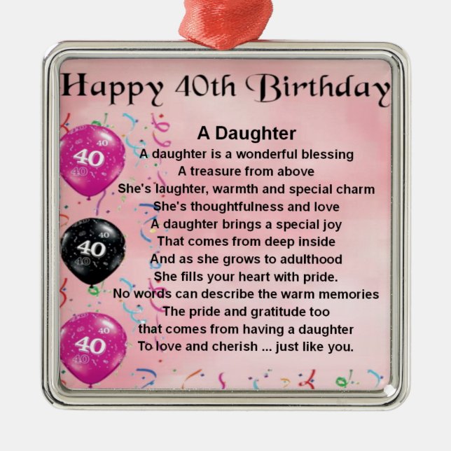 Daughter Poem  40th Birthday Metal Tree Decoration (Front)
