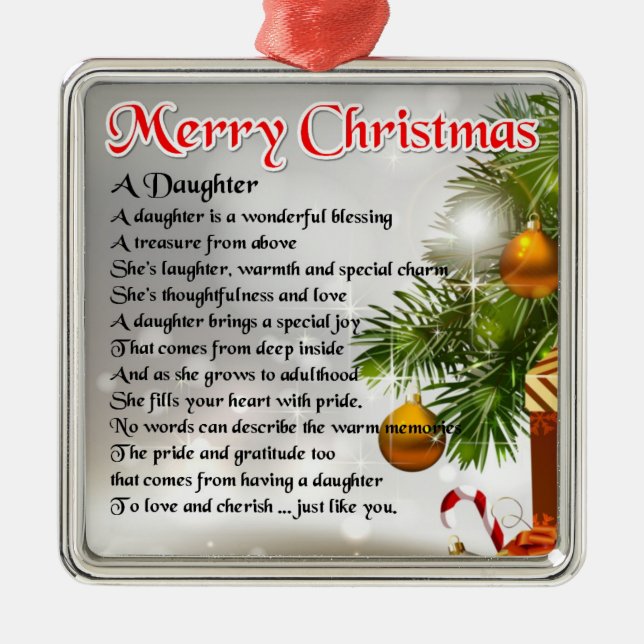 Daughter Poem - Christmas Image Metal Tree Decoration (Front)