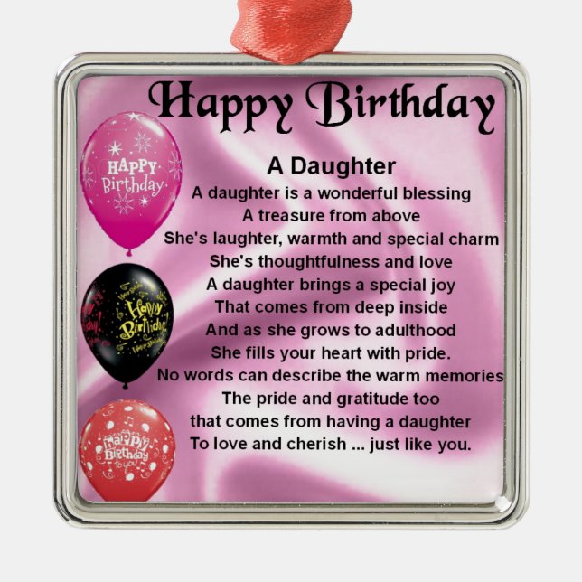 daughter poem  happy birthday metal tree decoration (Front)