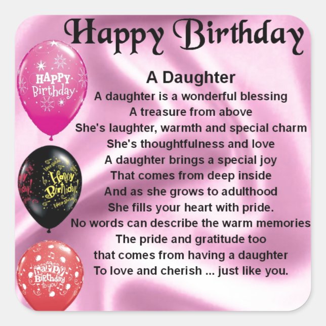daughter poem  happy birthday square sticker (Front)