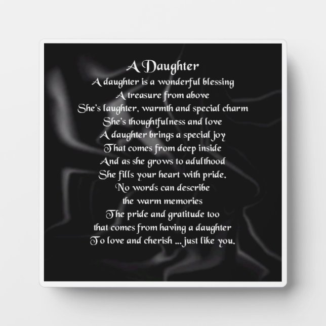 Daughter Poem Plaque - Black  Silk Design (Front)