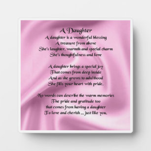 Daughter Poem Plaque - Pink Silk  Design