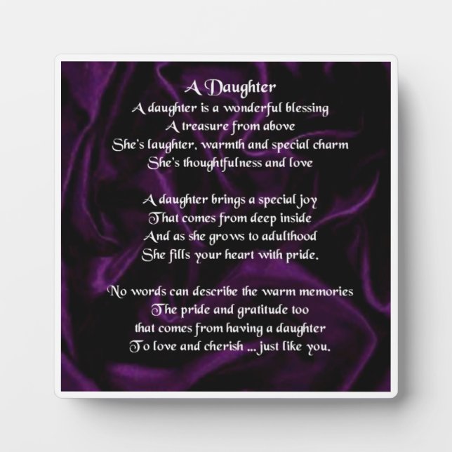 Daughter Poem Plaque - Purple Silk  Design (Front)