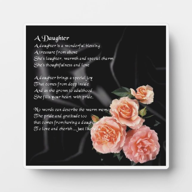 Daughter Poem Plaque - Roses on black  Design (Front)