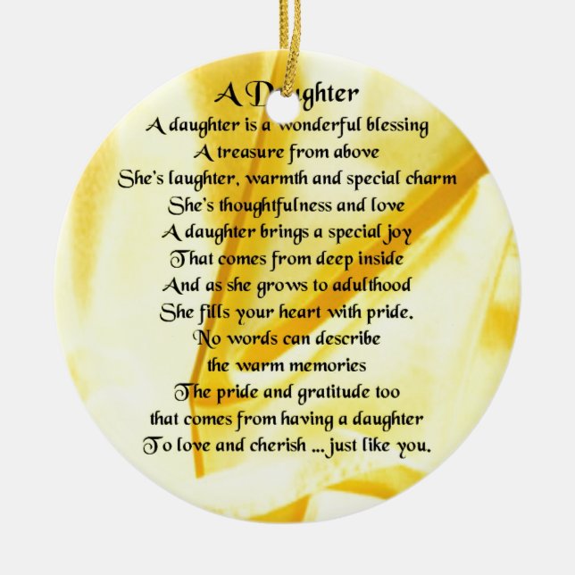 Daughter Poem - Yellow Silk Ceramic Tree Decoration (Front)