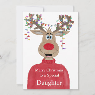 Daughter Reindeer Christmas Customisable  Holiday Card