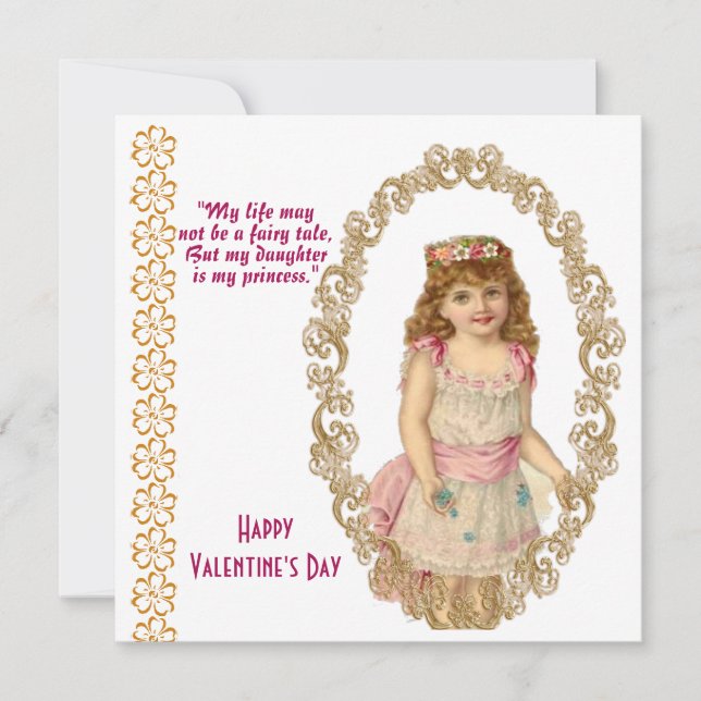 Daughter Rustic Gold Frame Vintage Valentine Card (Front)