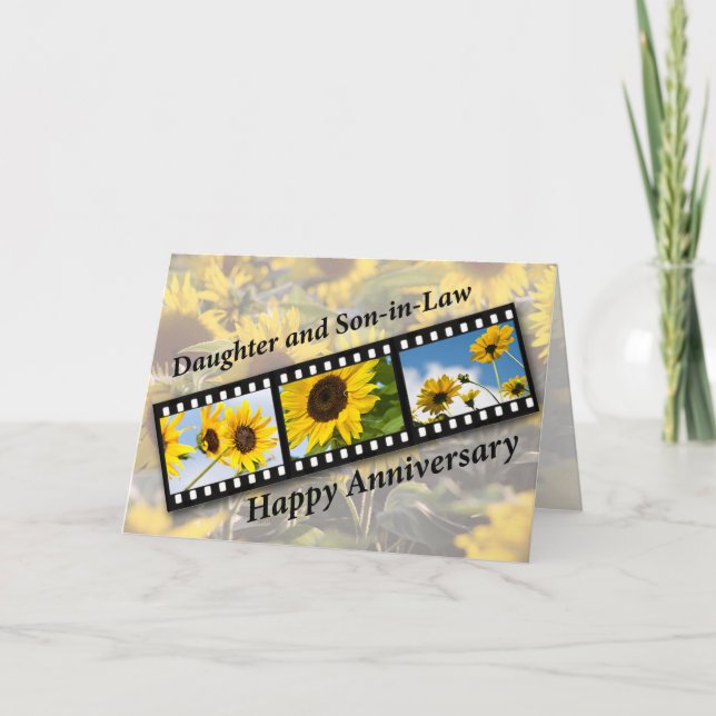 Daughter & Son-in-Law, Anniversary Sunflower Fil Card (Front)