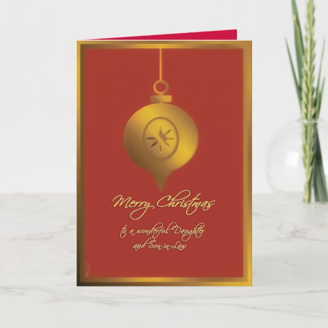 daughter & son-in-law merry christmas, bauble holiday card (Front)