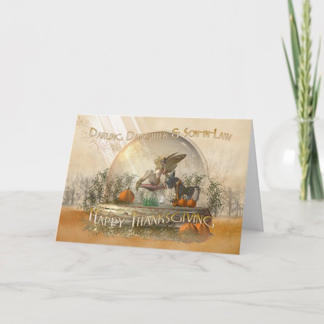 Daughter & Son-in-Law Thanksgiving Card With Fairy (Front)