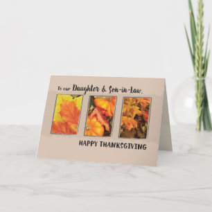 Daughter & Son-in-Law, Thanksgiving Three Leaves Holiday Card