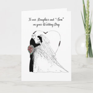 Daughter & “Son” Wedding Wishes Black White, Bride Card