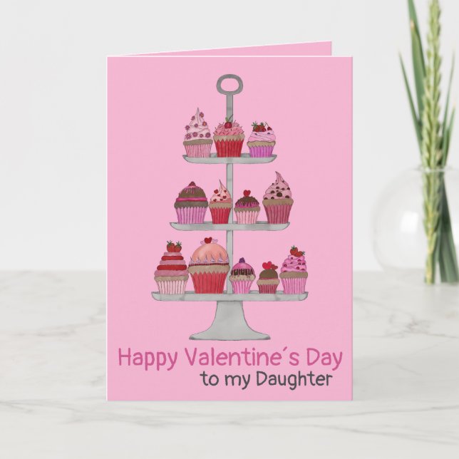 Daughter Valentine´s Cupcakes customisable Card (Front)