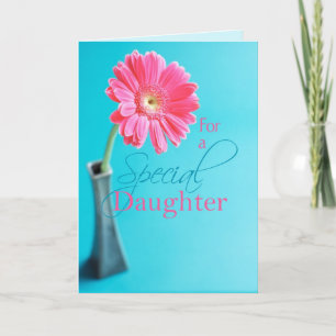 Daughter Valentine's Day Pink Daisy Blue Holiday Card