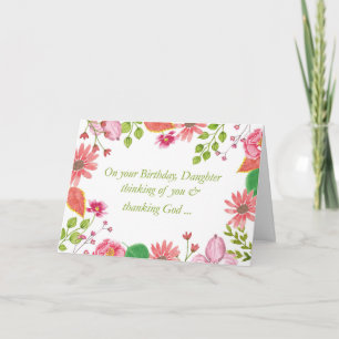 Daughter Watercolor Flowers Religious Birthday Card