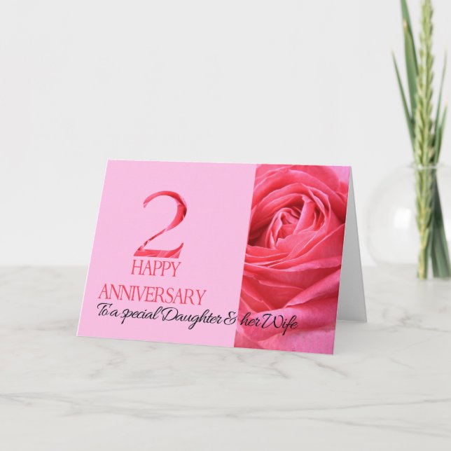 Daughter & Wife Anniversary Card Pink Rose (Front)