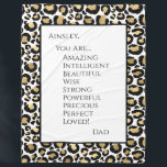 Daughter You Are Amazing Fleece Blanket<br><div class="desc">This blanket with it's modern font and black and gold leopard print edge is a great way to tell your daughter how much you love her and what a blessing she is to you. She will love wrapping up in your love and feel the warmth of your presence even though...</div>