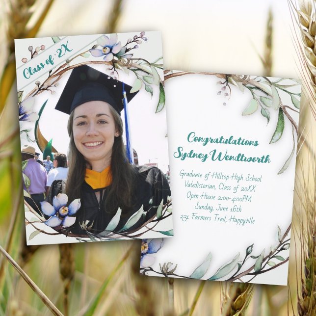 Daughters Graduation Nature Wreath Photo Card (Creator Uploaded)