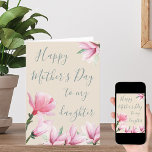 Daughters Mothers Day Pink Magnolia Flowers Holiday Card<br><div class="desc">Personalise this Happy Mothers Day Card for your daughter. This pretty floral design features feminine pink magnolia flowers and elegant handwritten style typography. The colour palette is shades of pink,  shale green and vintage cream. Please browse my store for alternative colours,  styles and designs.</div>