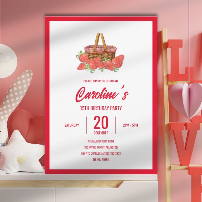 Daughter's Picnic Strawberry Birthday Party Invitation (Creator Uploaded)