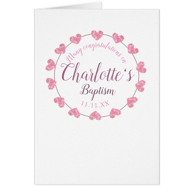 daughter's pink & white baptism congratulations (Front)