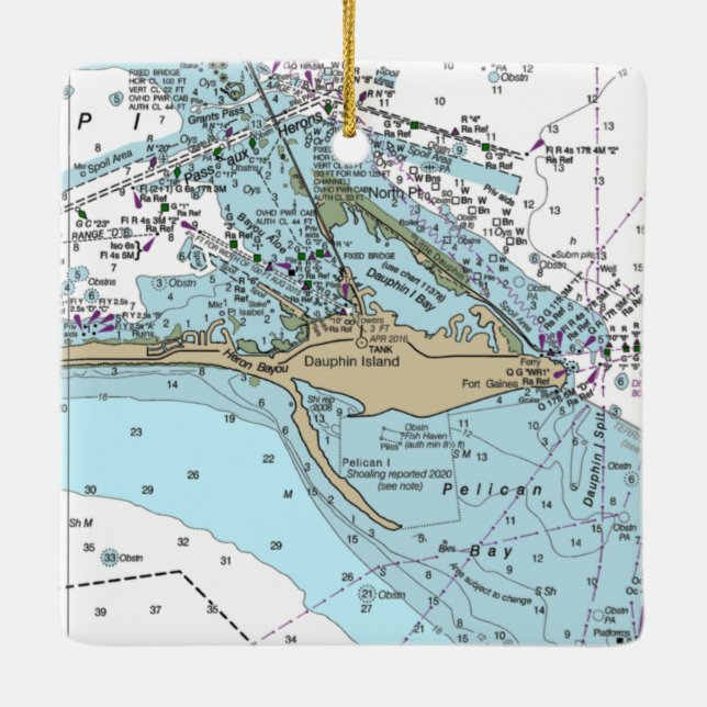 Dauphin Island AL Chart Ceramic Ornament (Back)