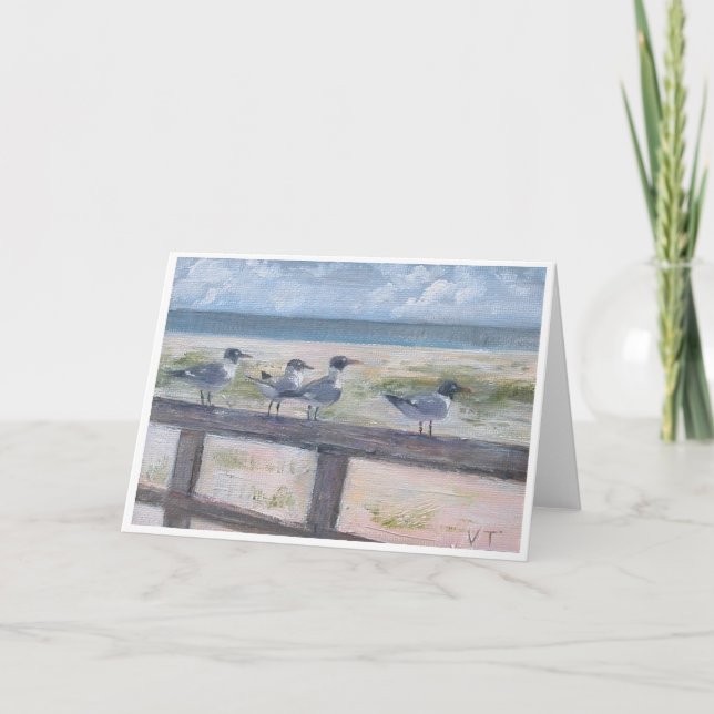 Dauphin Island Public Beach Pier Seagulls Card (Front)